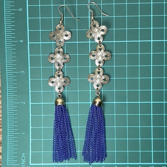 Statement Blue Chain Tasseled earrings - Picture 1 of 4